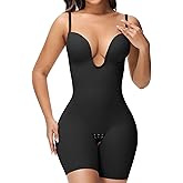 SHAPSHE Backless Shapewear Strapless Deep U Plunge Bodysuit for Women Built In Bra Tummy Control Low Back Body Shaper