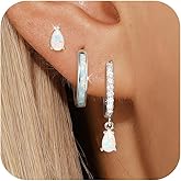 EATHAREEL Opal Earrings Set for Women, Christmas Gift for Her, Sterling Silver | 14K Gold Plated, Hypoallergenic S925 Hoop Stud Earrings for Women with Sensitive Ears, Dainty earring Stacks—Trendy Opal Jewelry 2025