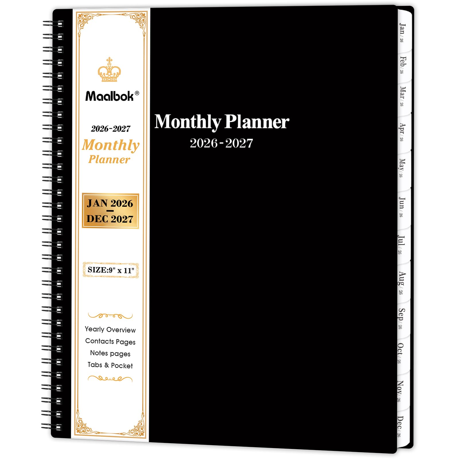 Photo 1 of 2026-2027 Monthly Planner/Calendar - January 2026 - December 2027, Monthly Calendar 2026-2027, 9" x 11", 2 Years Planner, Cardboard Cover, Black