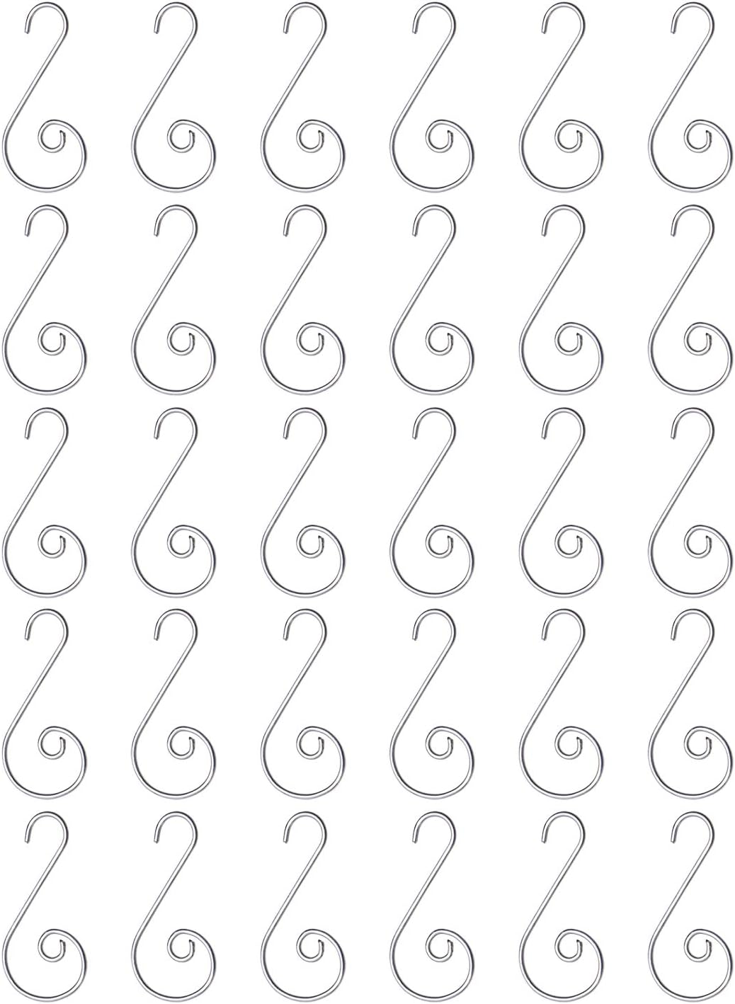 Ornament Hooks - Mini Skater 30PCS Small Christmas Ornament Hook 2 Inch Length Metal Christmas Tree Hanger Hook Xmas Decoration S Hooks for Christmas Tree Decorating(Christmas Hook) (Silver)
