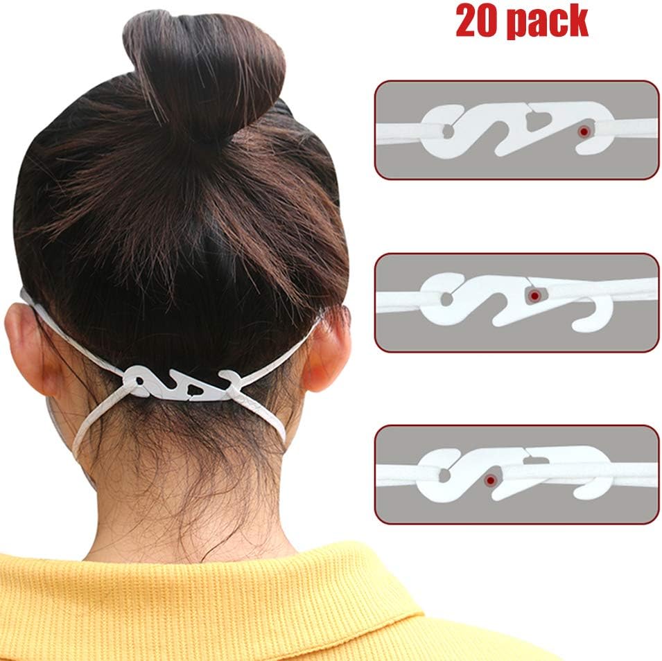 Puomue 20Pcs Adjustable Face Cover Ear Grips Extension Hook Face Cover Hook Ear Wear Type Adjustment Rope Extension Buckle for Mouth Face Cover