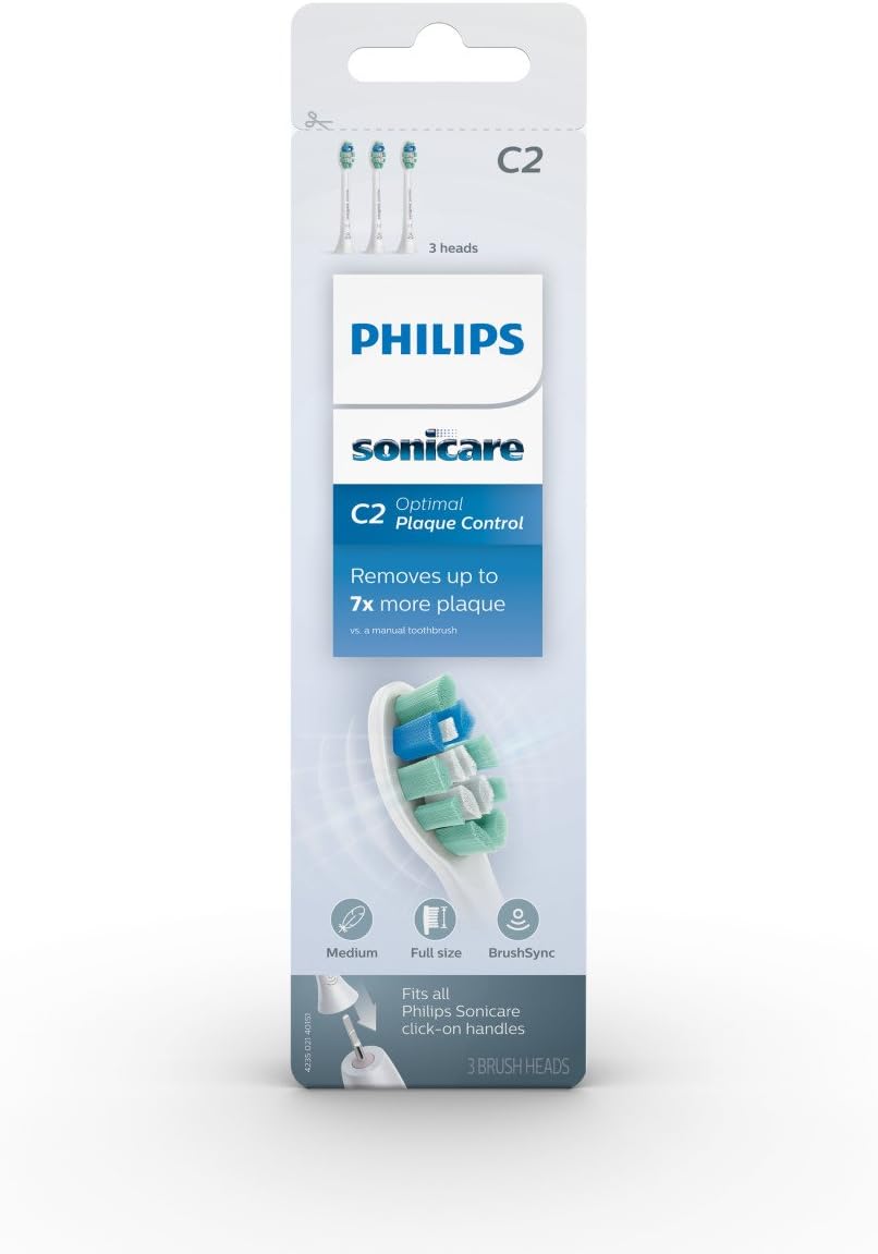 Philips Sonicare HX9023/65 Genuine C2 Optimal Plaque Control Toothbrush Head, 3 Pack, White : Beauty