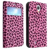 niceeshop(TM) Roseo Plush Leopard Print Stand Folio Flip Synthetic Leather Case Cover with Window View for Samsung Galaxy S4 i9500 With Screen Protector