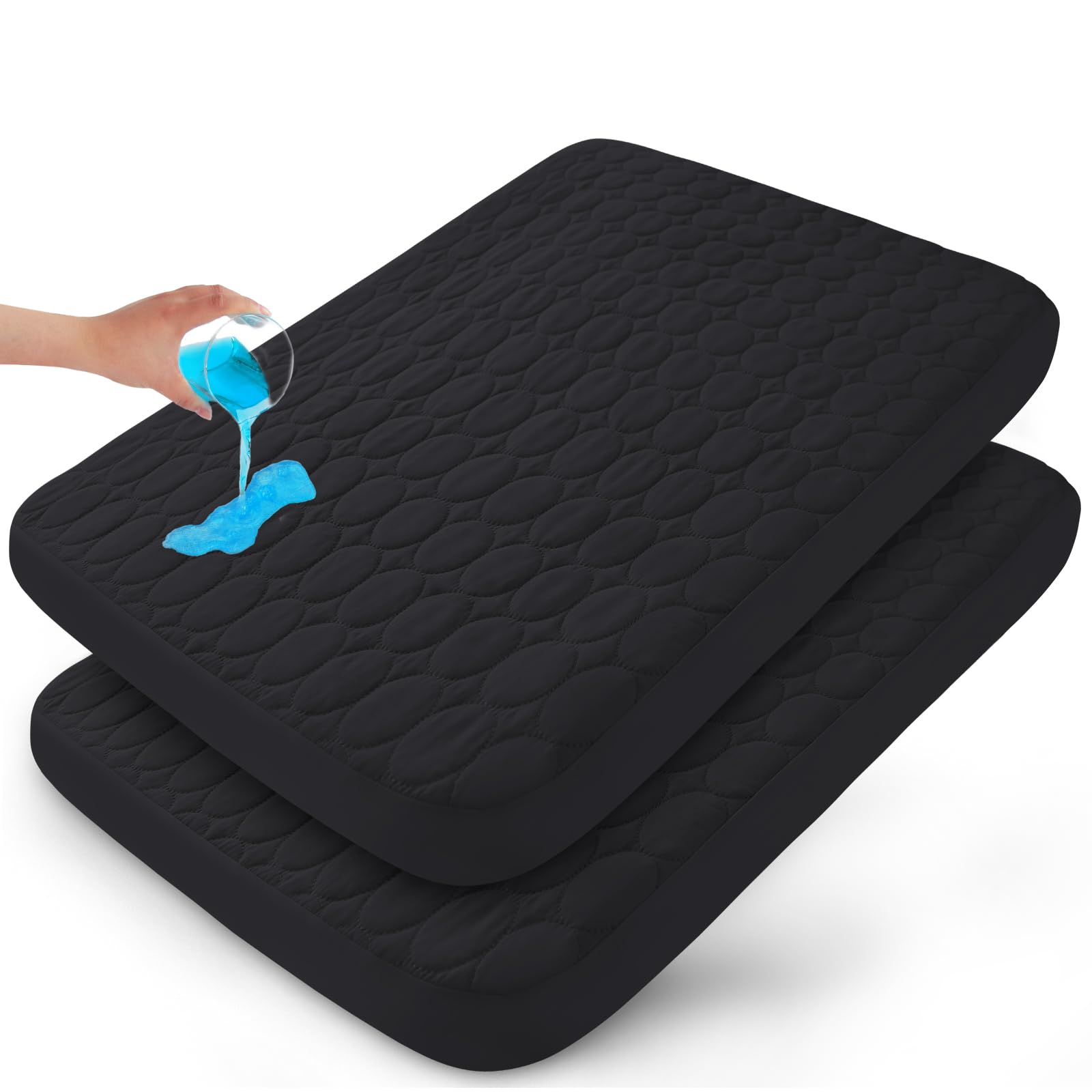 Photo 1 of Pack and Play Sheets Fitted Quilted Waterproof Protector, 2 Pack Playard Mattress Pad Compatible with Graco Pack n Play, Mattress Cover fits for Baby Playpen Mattress, Mini Crib, Black