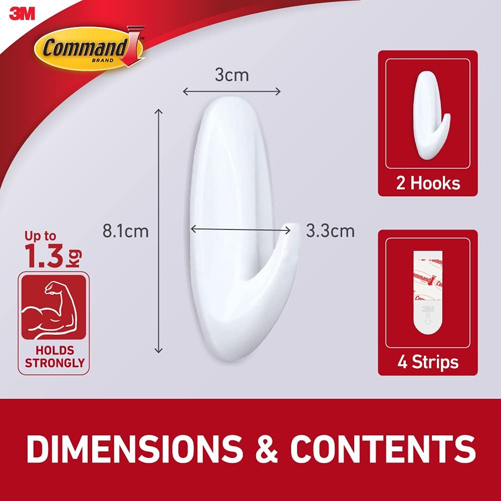 Command Medium Designer Hooks, White, 2-Hooks, Organize & Decorate Damage-Free: Home Improvement