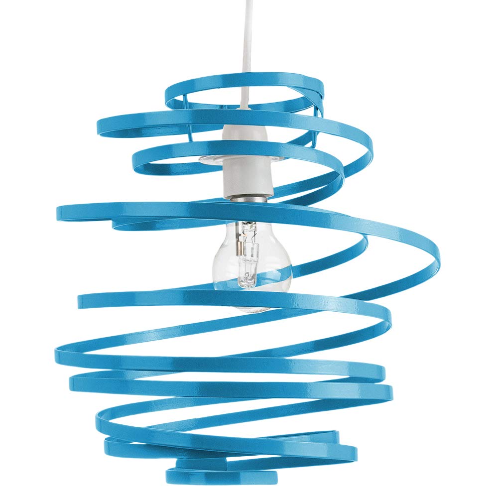 Modern Designer Vibrant Teal Gloss Metal Double Ribbon Spiral Swirl Ceiling Light Pendant Shade | 23cm Diameter | 60w Maximum by Happy Homewares