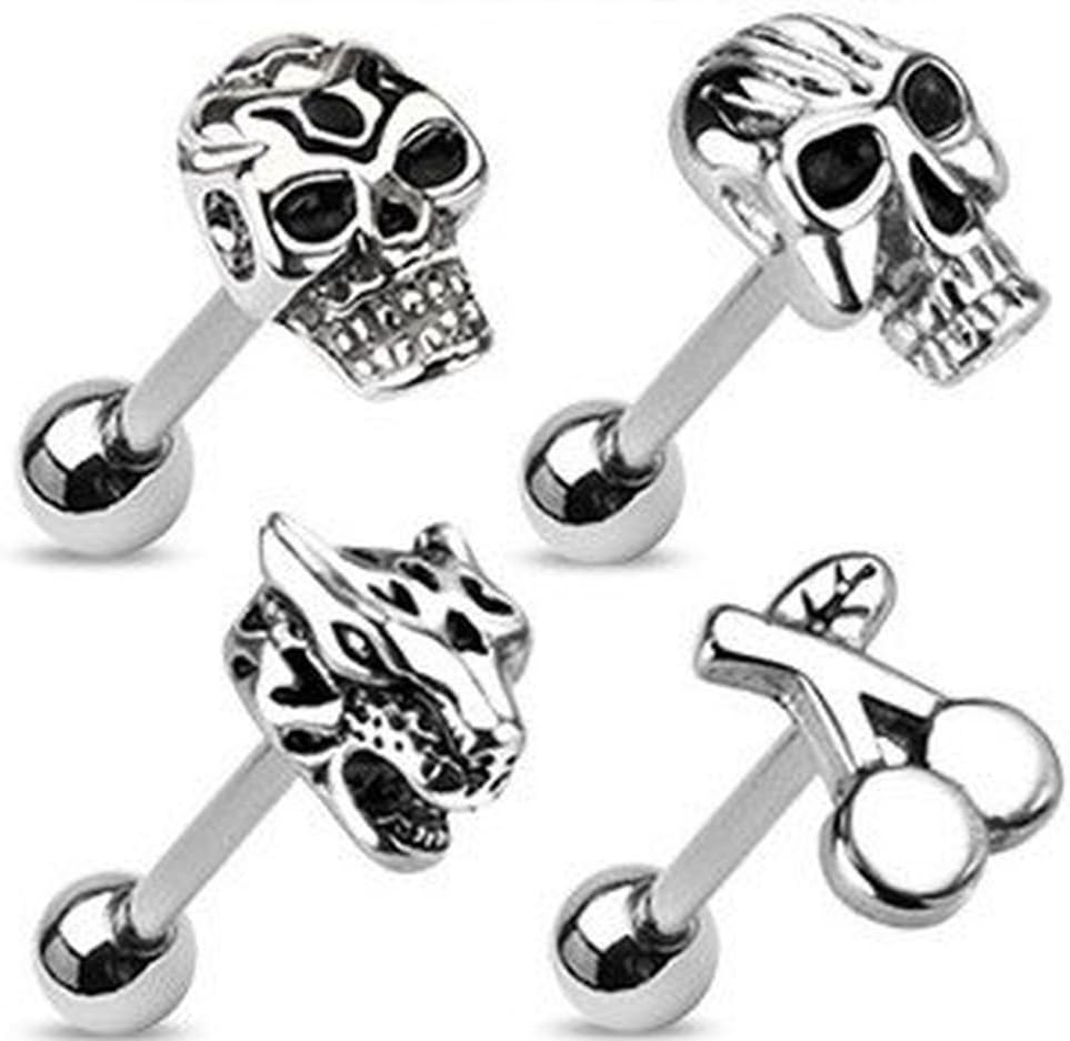 Emeco ® Set of 4 Tongue PIERCING Barbell PIERCING Skull KIRSCHEN TIGER BST17–X