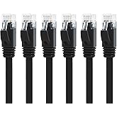 Yauhody CAT 6 Ethernet Cable 15ft 6-Pack Black, High Speed Solid Flat CAT6 Gigabit Internet Network LAN Patch Cords, Bare Copper Snagless RJ45 Connector for Modem, Router, Computer(15ft,6Pack,Black)