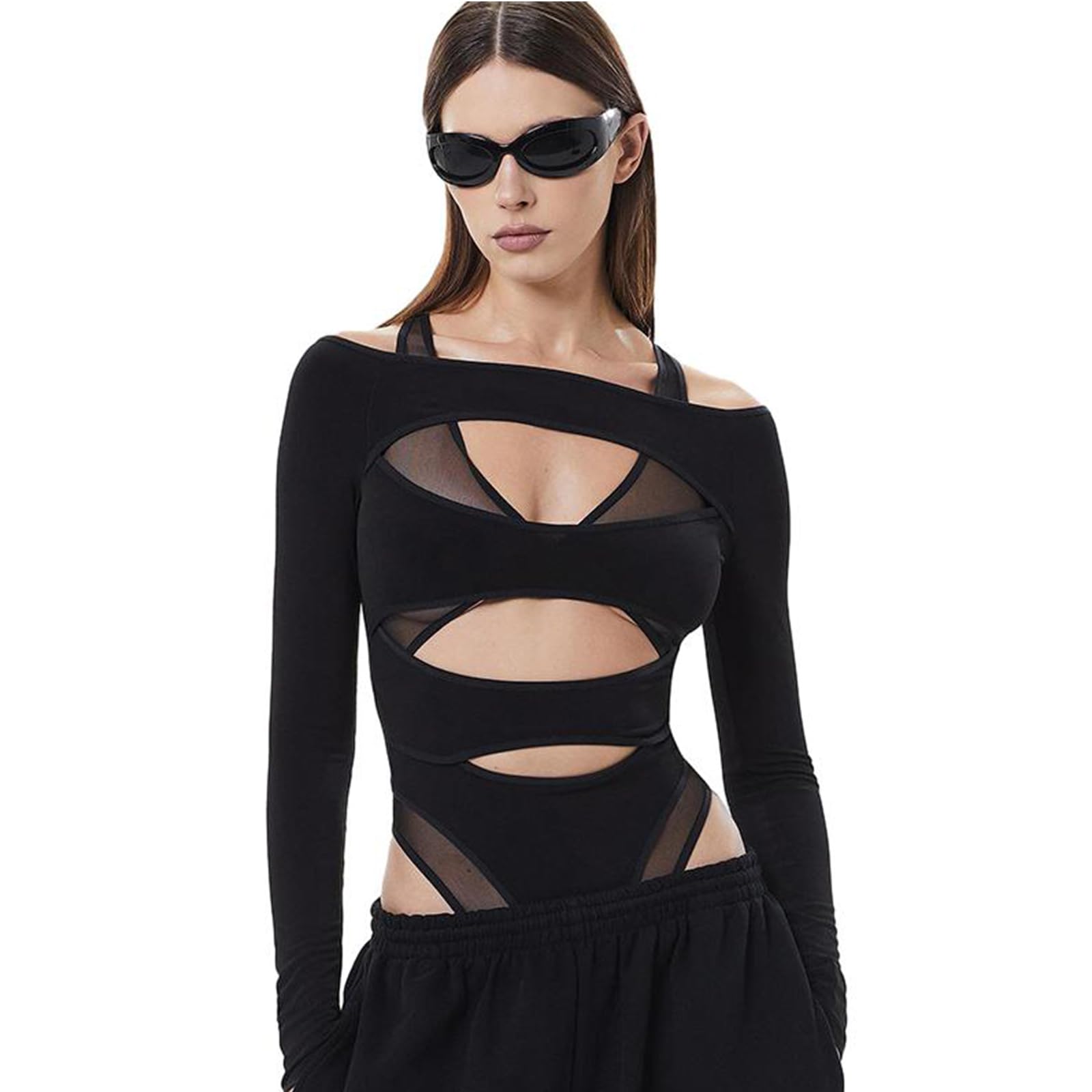 Photo 1 of Evankin Women's Sexy Babydolls Lingerie Thong Underwear Bodysuit Long Sleeve Hollow Out Shapewear Fashion Jumpsuit?Black-M?