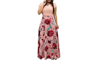 HIUARA 2023 Women Short Sleeves Dresses with Pockets Long Sun Dresses Summer Boho Casual Crewneck Beach Maxi Long Dress