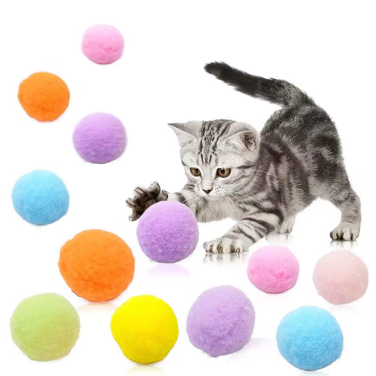 BCat Pack of 10 Cat Balls Cat Plush Toy Balls Kitten Interactive Colourful Toy Ball in Random Colours