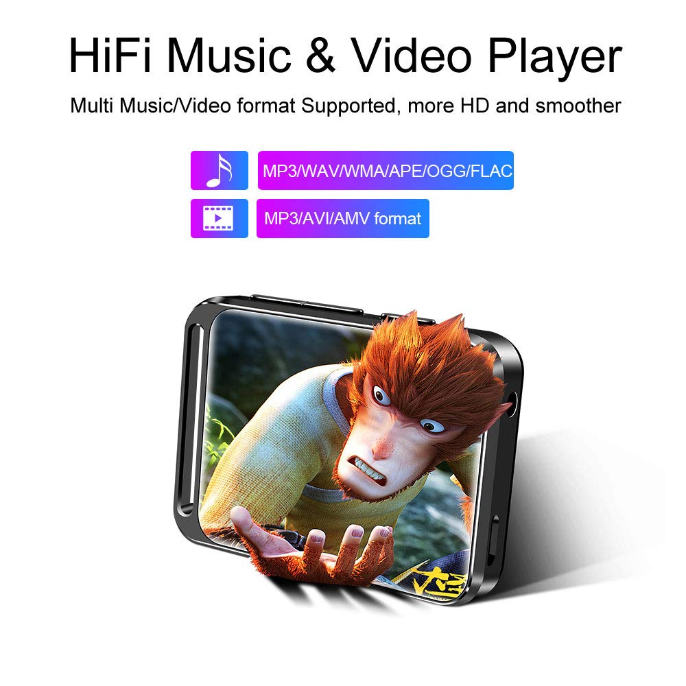 16GB MP3 Player with Bluetooth 4.1, HiFi Lossless Sound Music MP3 Player with FM Radio, Voice Recorder, E-Book, Supports up to 128GB, Earphone Included, Built-in Speaker, 1.8 inch Full Touch Screen