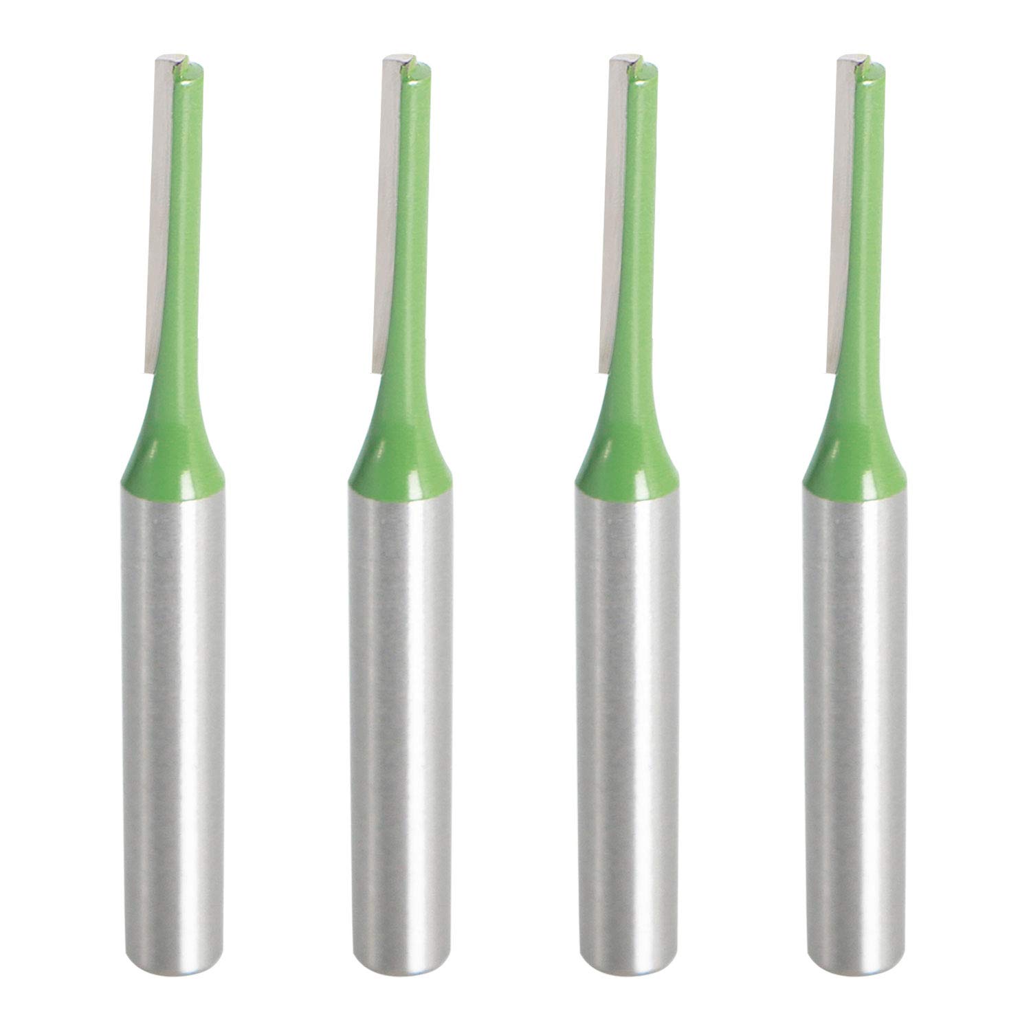 Aopin Router Bit 4mm Cutting Dia 6mm Shank Dia Single Flute Straight Bit Carbide for Woodworking Milling Cutter Tool, Green, Silver, 4Pcs