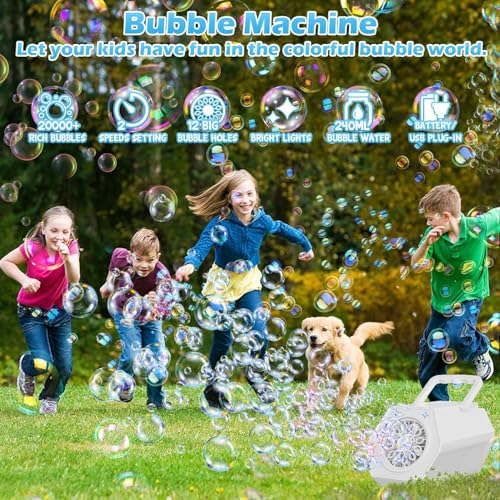 Professional Automatic Portable USB Rechargeable Bubble Machine - 10000 Bubbles/Min, 2 Speed, 240ML Tank, Bubble Toys for Kids, for Birthday/Wedding/Party/Outdoor