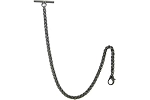 WATCHVSHOP Albert Chain Pocket Watch Chains for Men Heavy Wheat Spiga Rope Chain Gunmetal Black Color with T Bar AC111