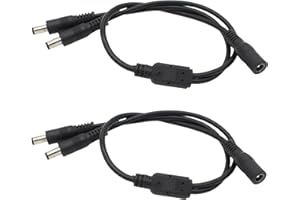 EXGOOFIT DC Power 1 Female to 2 Male Splitter Cable, 2 Pack Pure Copper 5.5mm x 2.1mm DC Power Supply Splitter Cord for Led Strip, CCTV Suvelliance System