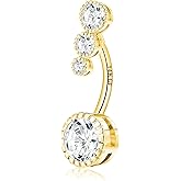 VERAMI 14G 925 Sterling Silver Belly Button Rings For Women 12mm Bar Navel Ring Round Cubic Zirconia Belly Rings Clear CZ Navel Rings Piercing