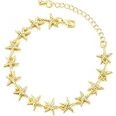 COOLSTEELANDBEYOND Women’s 18K Gold-Plated Starfish Bracelet Adjustable Chain Clasp Ocean Inspired Jewelry Beach Charm Accessory