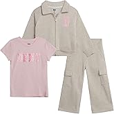 DKNY Toddler Girls Pants Set - 3 Piece Girls Sweatsuit Set with Fleece Zip Up Hoodie, Jogger Sweatpants & Graphic Tee Shirt