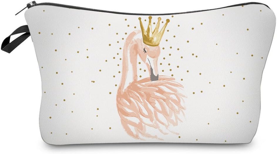 IBuyi Women Makeup Bags 3D Printing Zipper Cosmetic Bag With Multicolor Pattern Cute Flamingo Collection Cosmetics Pouchs For Travel Ladies Women Eyebrow Pencil Case Organiser (White 1)