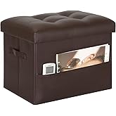 BelugaHelper Storage Ottoman Foot Rest Stool, Foldable Leather Footstool Storage Bench with Thicker Foam Padded Seat. Foot Rest Under Desk for Living Room Bedroom 350 lbs, 17x13x13 in, Brown
