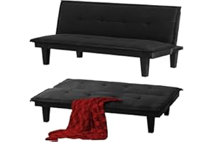 yoyomax Futon Convertible Couch,Breathable Fabric Folding Sofa Bed - Ideal for Living Room,Bedroom, Apartment and Office-Compact Design for Spacing Saving, 62" D x 30" W x 28.3" H, Black