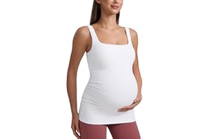 CRZ YOGA Butterluxe Womens Square Neck Maternity Tank Tops Ruched Sleeveless Pregnancy Yoga Tee Shirt with Built in Bra
