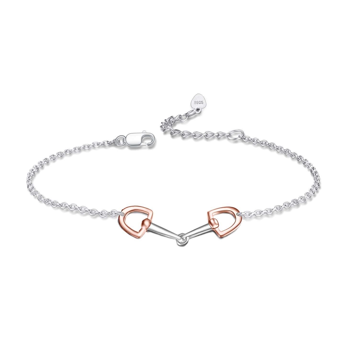 YFN Horse Snaffle Bit Adjustable Bracelet Rose Tone Sterling Silver Stirrup Bracelet Gifts for Horse Lover Women Girls Men (Rose Gold Plated)