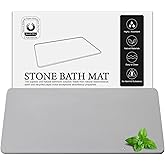 Greenturf Large Diatomite Stone Bath Mat, Premium Non-Slip Natural Diatomaceous Earth Bathtub Fast Drying Mats for Bathroom Floor (30" x 17" Light Grey)