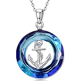 Plesitep Anchor Necklace for Women Sterling Silver Anchor Rope Fine Pendant Necklace with Blue Crystal Nautical Jewelry Gifts