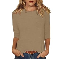 3/4 Length Sleeve Womens Tops Casual Brown t Shirts
