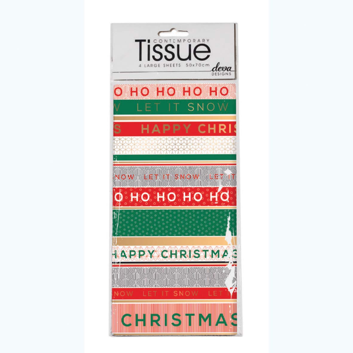 Traditional Stripe Tissue Let it Snow Ho Ho Ho Happy Christmas Printed Patterned Tissue Wrapping Paper Deva Designs 4 Sheets 50 x 70 cm