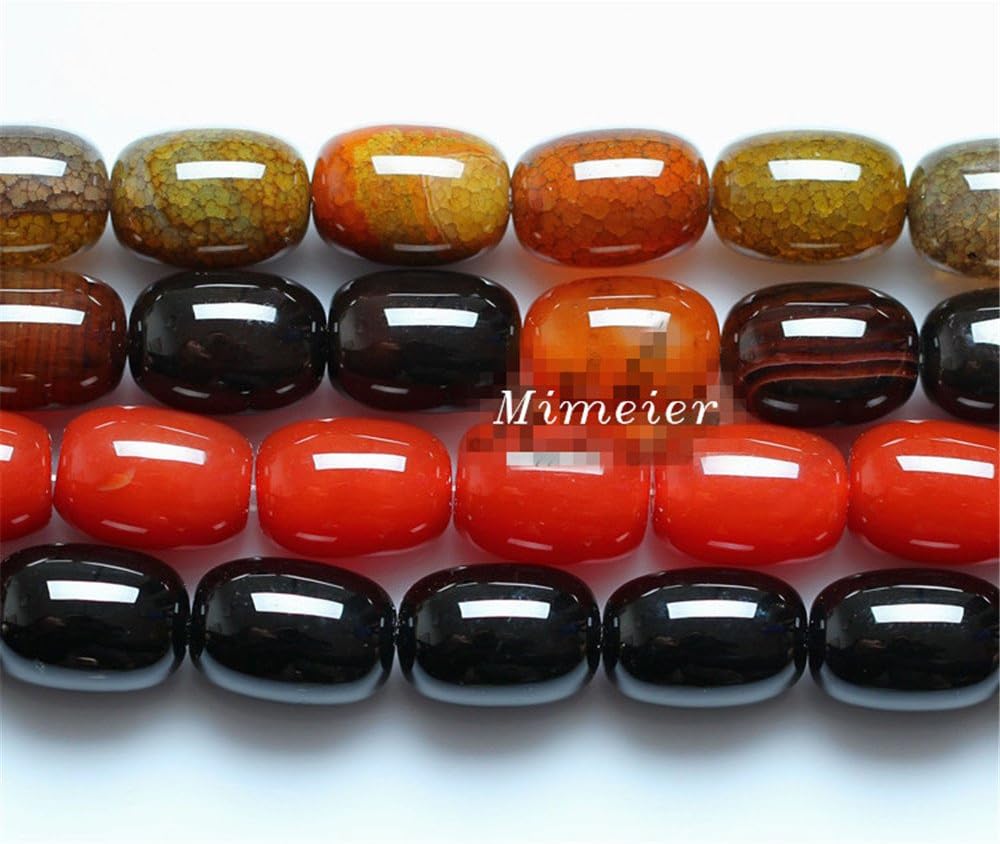 Mimeier 10pcs Dragon Veins Agate Barrel Beads (030MN) (Red 8-12mm( 10pcs ))