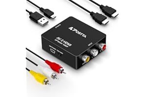 Portta RCA to HDMI Converter with HDMI and AV Cable, Composite CVBS to HDMI Adapter Upscaler 720P/1080P, Support PAL/NTSC, AV to HDMI Video Converter Compatible with PS3, TV, PC, STB, Xbox, VHS, VCR