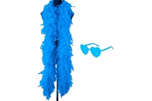 JICASTO Turkey Feather Boas, 60g 6.6ft Colors Boa with Heart Sunglasses for Women Dancing Wedding Party Cosplay Halloween