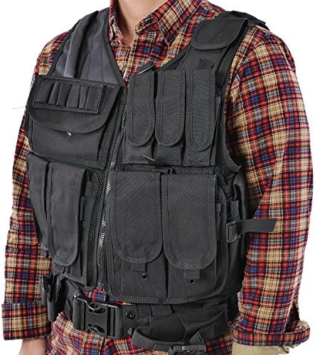 Shootmy Lightweight Tactical Vests Outdoor CS Law Enforcement with Adjustable Pockets, Velcro Closure for Hunting and Shooting, Black