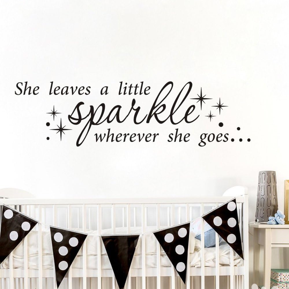 MoharWall Kids Room Wall Decals Inspirational Quotes Wall Sticker for Girls Vinyl Art Decor Lettering Saying - She Leaves a Little Sparkle Wherever She Goes 34''WX9''H