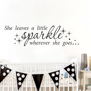 MoharWall Kids Room Wall Decals Inspirational Quotes Wall Sticker for Girls Vinyl Art Decor Lettering Saying - She Leaves a Little Sparkle Wherever She Goes 34''WX9''H