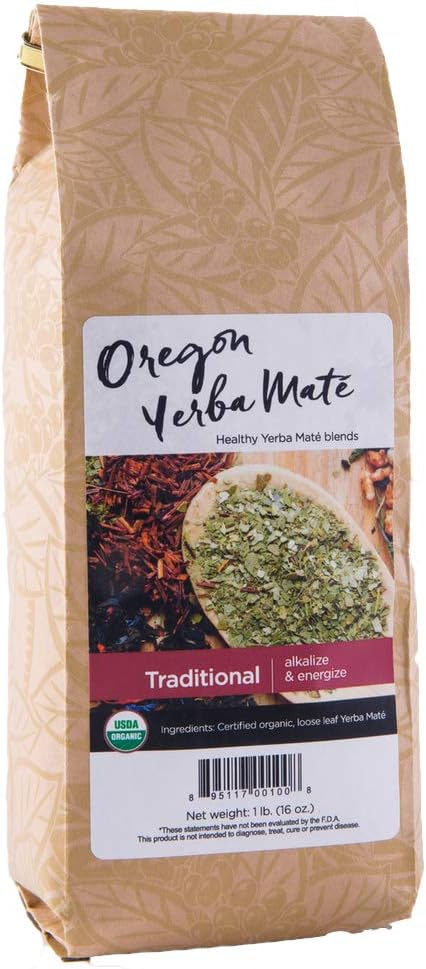 Oregon Yerba Mate, Traditional Blend [Alkalize and Energize], Premium Organic Loose Leaf Tea, Smooth Taste, Healthy Alkaline Caffeine, 16 Ounce