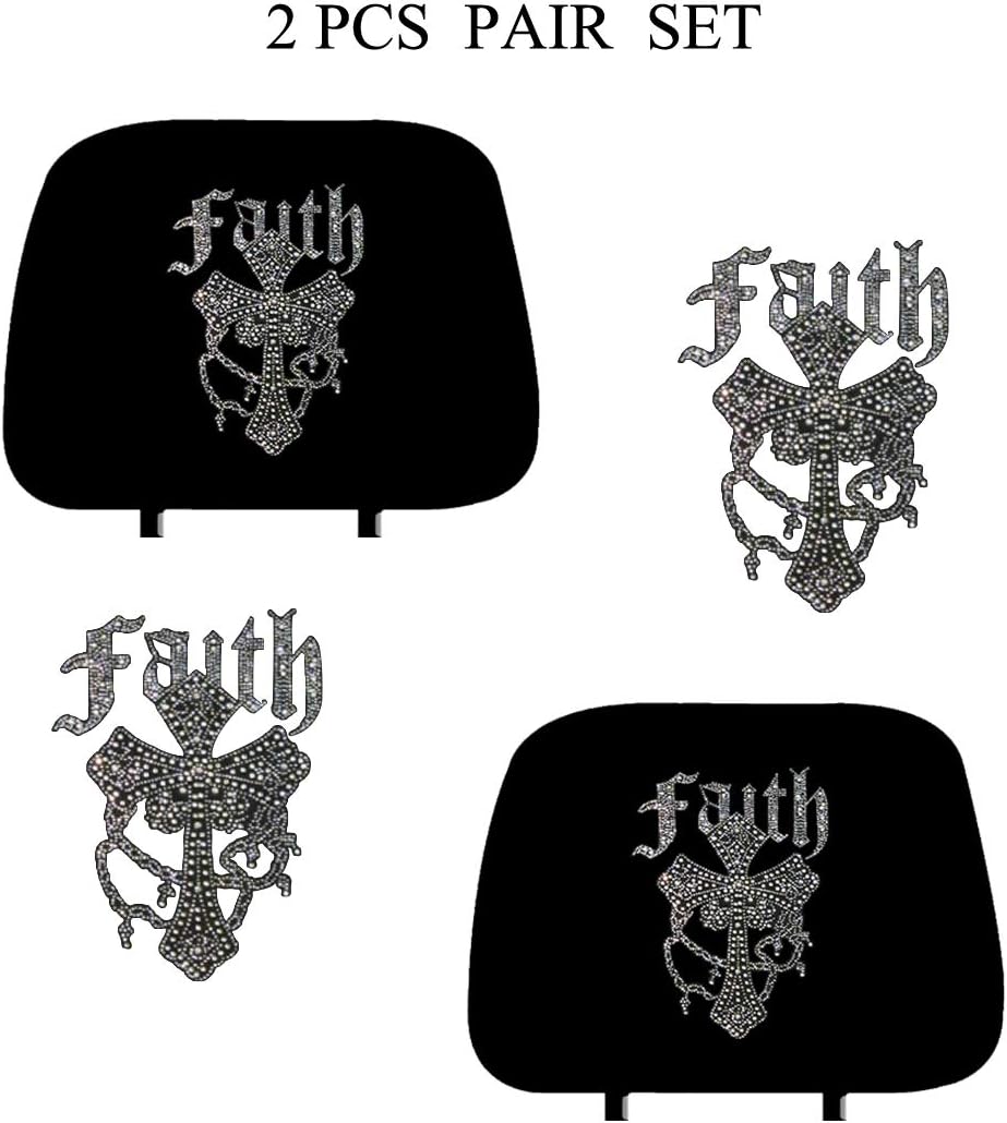 KAAA ALLBrand Car Truck Crystal Bling Rhinestone Studded Seat Headrest Covers - Pair (Faith/Black)