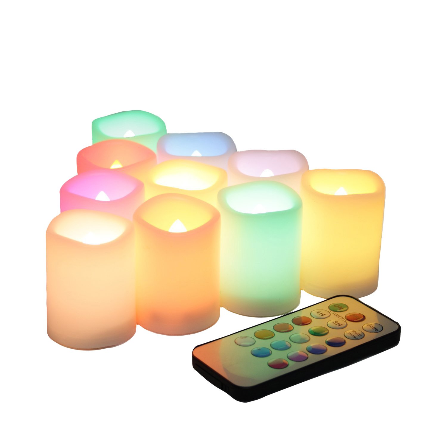 Color Changing Multi color Flameless LED Votive Candles Remote Timer 10