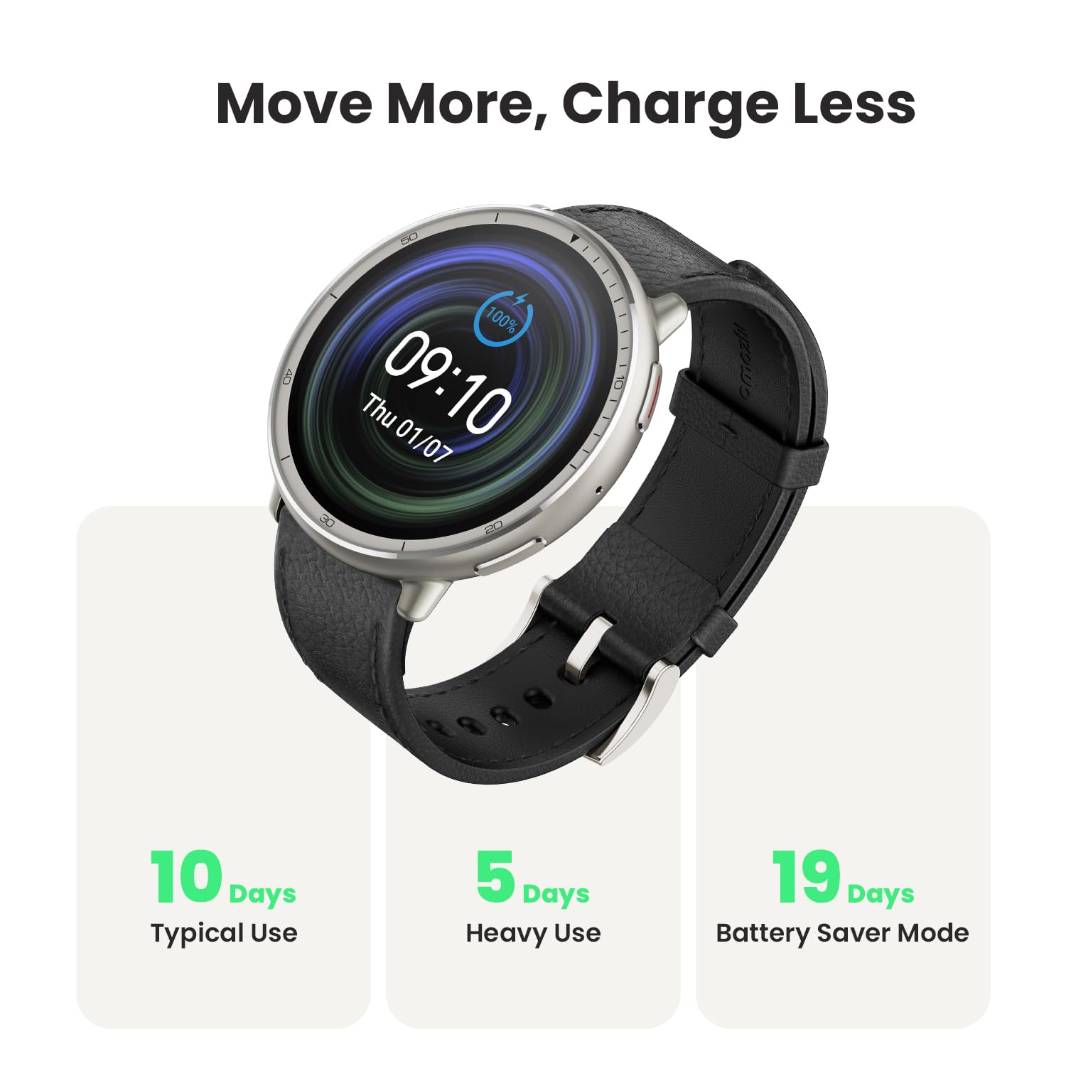 Amazfit Active 2 Premium Smart Watch Fitness Tracker (Redondo) para Android y iPhone, batería de 10 días, resistente al agua, mapas GPS, monitor cardíaco y de sueño, modo HYROX, cristal de zafiro, cuero + correa deportiva