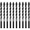 10 PCS 1/4 Inch Carbide Drill Bit Tile Glass Drill Bits 3-Flats Shank Masonry Cement Drill Bit Set for Concrete, Marble, Plastic, Brick, Tile, Wood, Cement