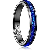 Vakki Women's 4mm Black Tungsten Wedding Ring with Blue Foils Inlay Engagement Band Polished Edge Comfort Fit Size 5-9