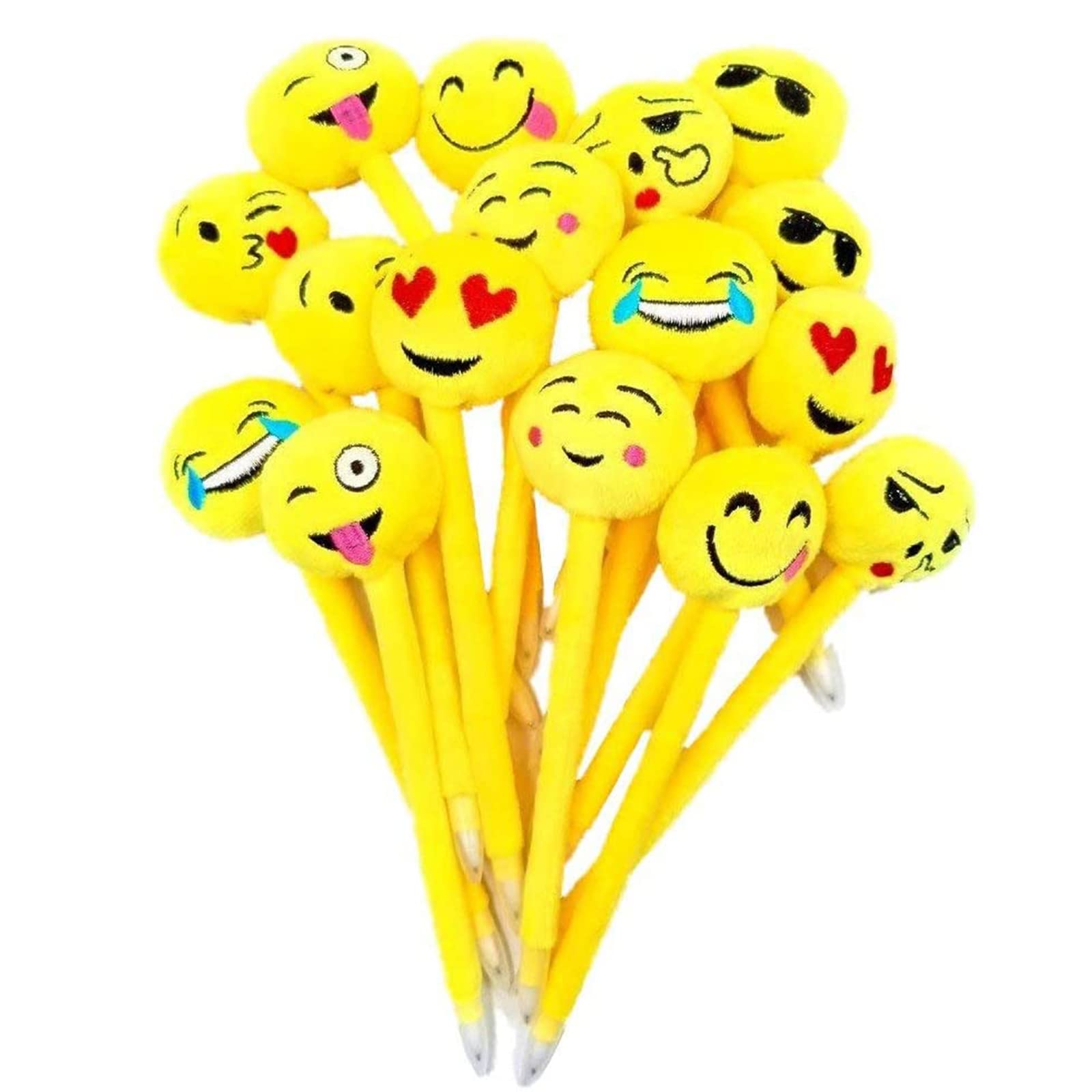 WAIZHIUA 24Pcs Novelty Emoticon Pen Cute Plush Emoticon Ballpoint Pen Stationery Gift for Kids Children Birthday Party Bag Filler Party Favour