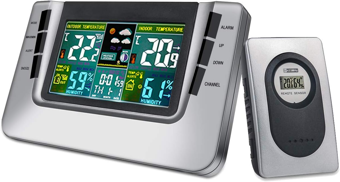 JIMEI Multi-Functional Digital Wireless Color Weather Station Forecaster Indoor and Outdoor Temperature Humidity Indicator Snooze with Mold Indicator 116G