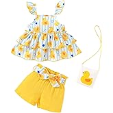 YOUNGER TREE Toddler Baby Girl Clothes Ruffle Sleeveless Strap Dress Tank Shorts Set Summer Outfits With Bag