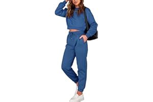 BTFBM Women 2 Piece Outfits Long Sleeve Crop Top Pullover Drawstring Pant Jogger Set Casual Sweatsuits Tracksuit Pockets
