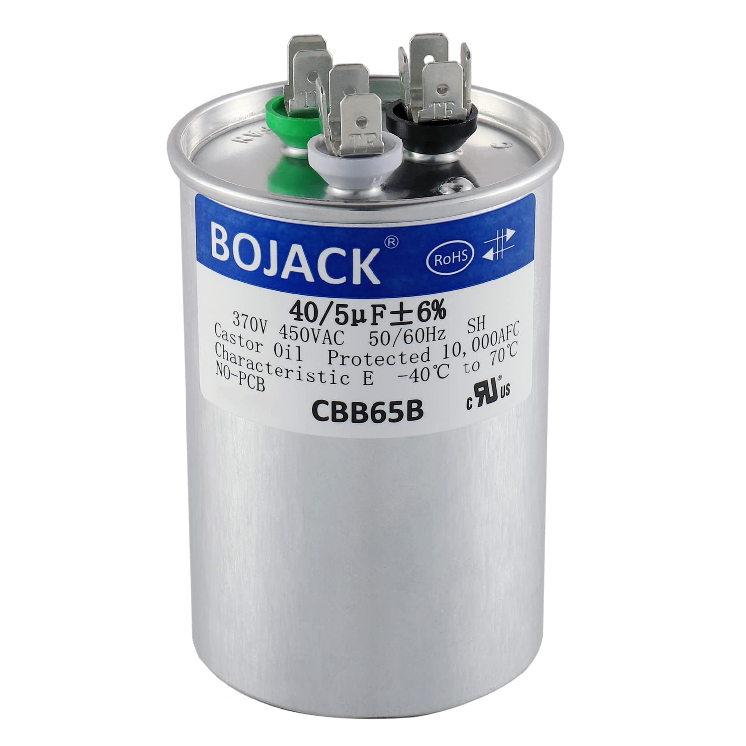 Photo 1 of BOJACK 40+5 uF 40/5 MFD ±6% 370V/440 VAC CBB65 Dual Run Circular Start Capacitor for AC Motor Run or Fan Start or Condenser Straight