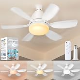 Zyxrona Socket Fan Light with Remote, 20'' 30W Dimmable LED 3 Colors 3000K-6500K, 6 Speed Wind Small Ceiling Fan with Light, Screw in Light Bulb Fan for Bedroom, Kitchen, Living Room, Closet